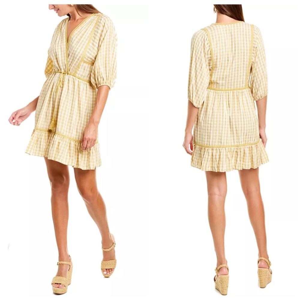 Max Studio Gingham Plaid Puff Sleeve Ruffle Hem Dress